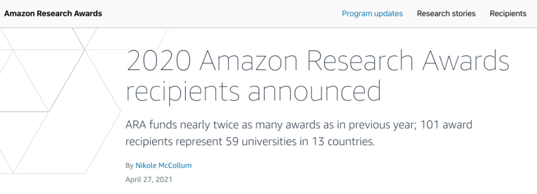 亚马逊研究奖公布 陈怡然 陈丹琦 吴佳俊等获奖 华人占比三分之一
